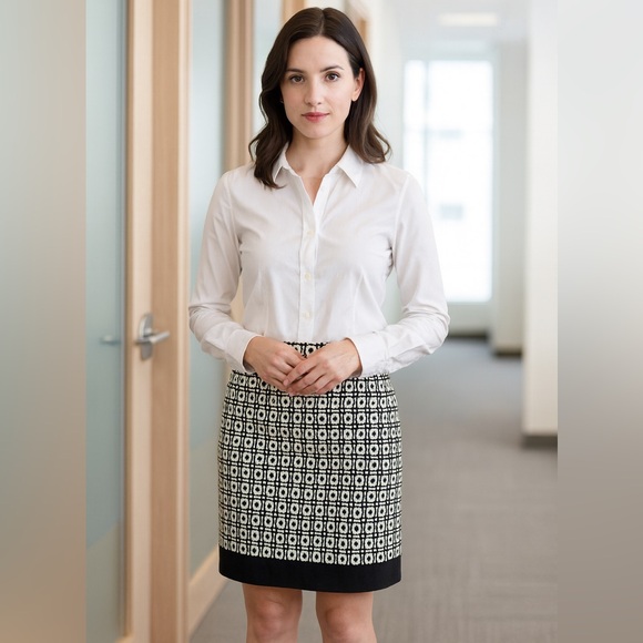 Ann Taylor Dresses & Skirts - Ann Taylor Geometric Black and Green‎ Pencil Skirt